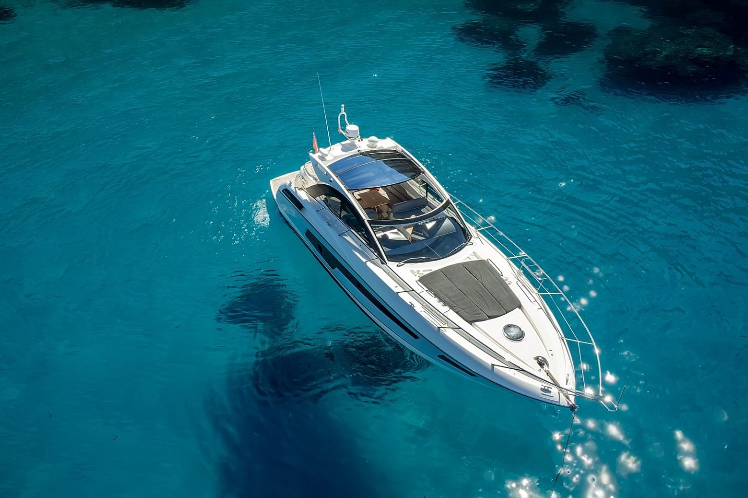 Sunseeker yacht hire in the Algarve, aerial view of a Sunseeker 53