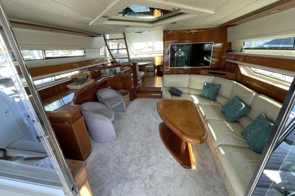 Saloon inside a luxury charter yacht
